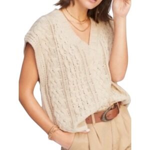Lea & Viola Tan Cable Knit V-Neck Sweater Vest Beige Medium Anthropologie